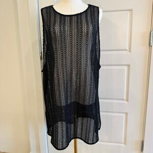 HM Womens XL Black Crochet Knit Sleeveless Tunic Beach Coverup Side Slits Top